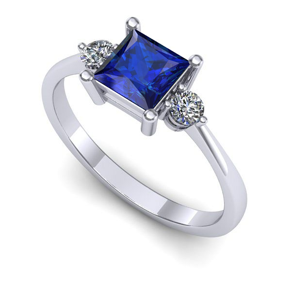 Inel de logodna din aur alb cu safir