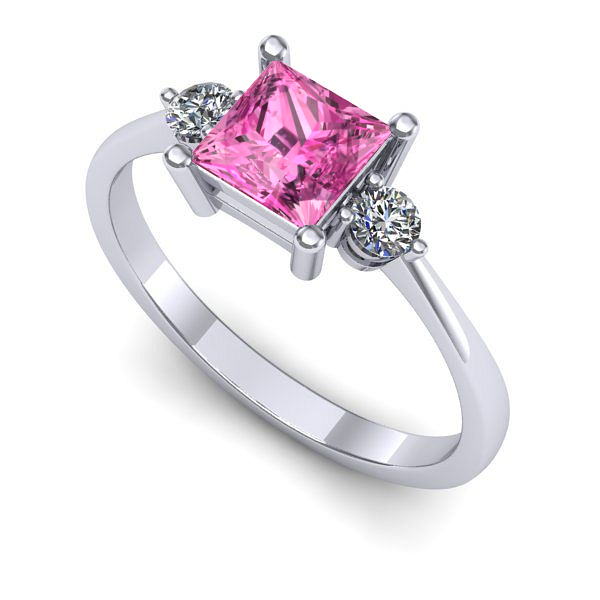 Inel de logodna din aur alb cu safir roz