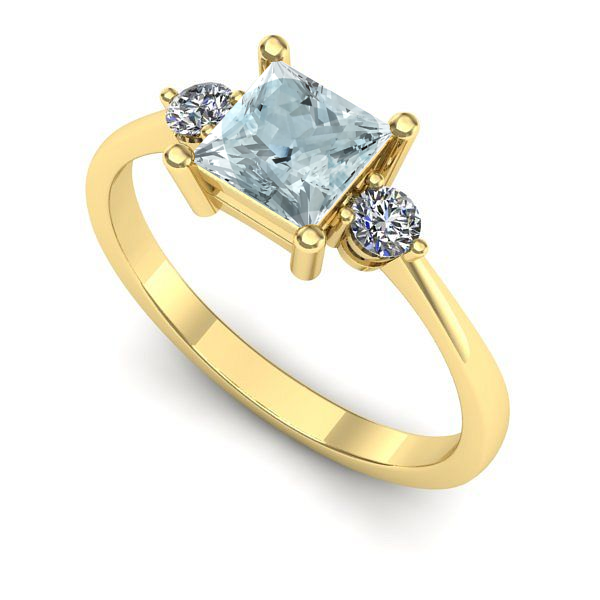 Inel de logodna din aur galben cu aquamarin