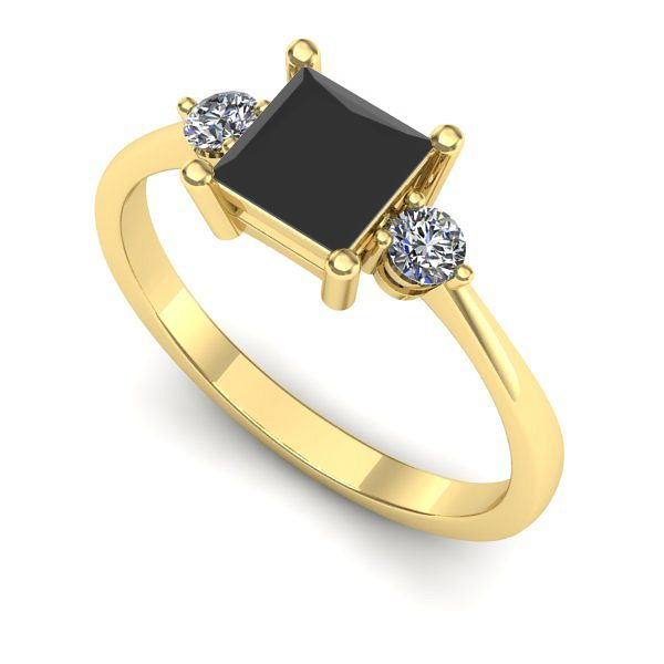 Inel de logodna din aur galben cu diamant negru