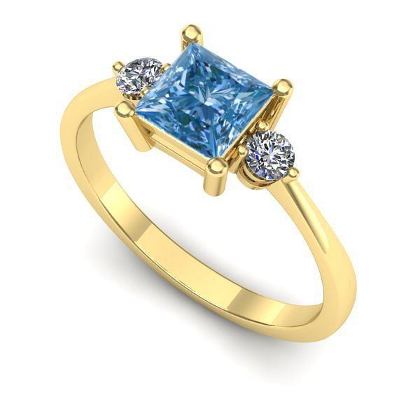 Inel logodna din aur galben cu diamant de laborator albastru