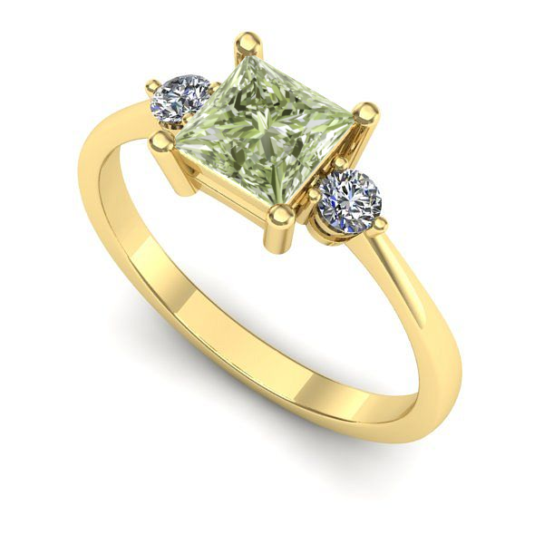 Inel de logodna din aur galben cu diamant de laborator verde