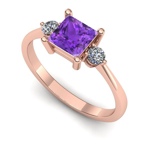 Inel logodna din aur roz cu ametist
