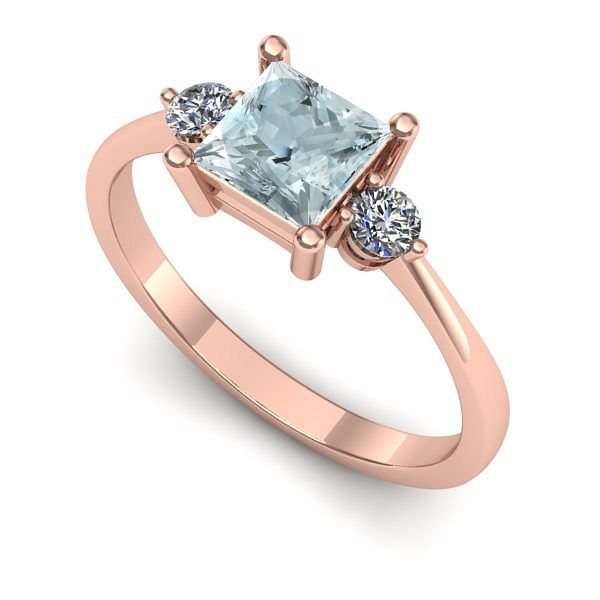 Inel din aur roz cu aquamarin