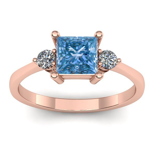 Inel de logodna cu diamant de laborator albastru patrat