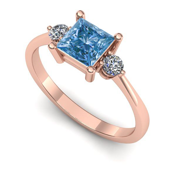 Inel din aur roz cu diamant de laborator albastru