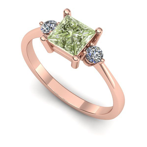 Inel din aur roz cu diamant de laborator verde