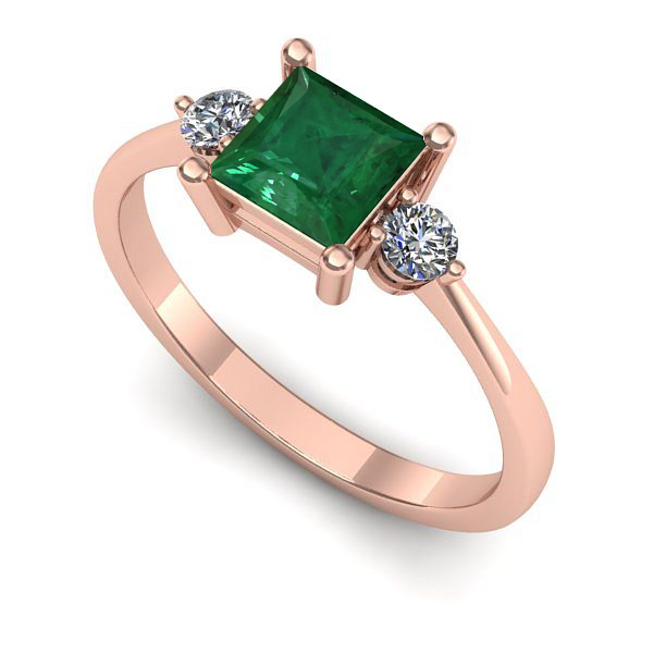 Inel logodna din aur roz cu smarald