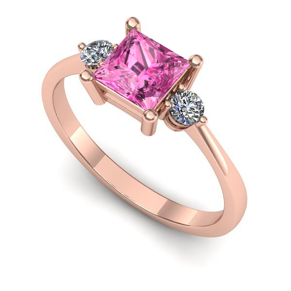 Inel de logodna din aur roz cu safir roz