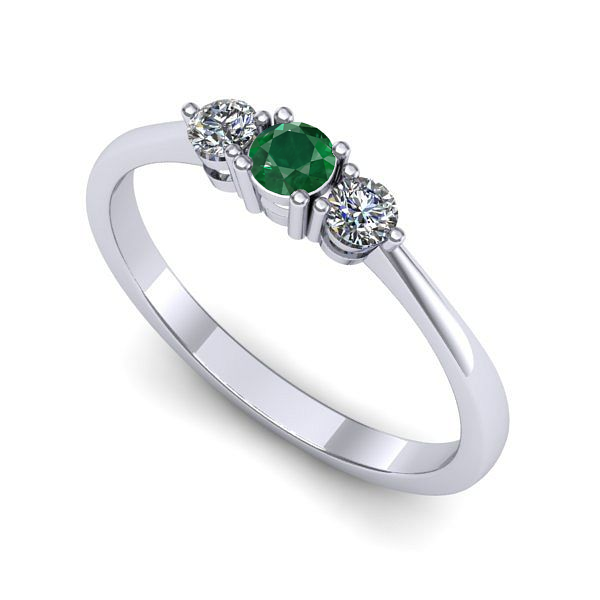 Inel logodna din aur alb cu smarald