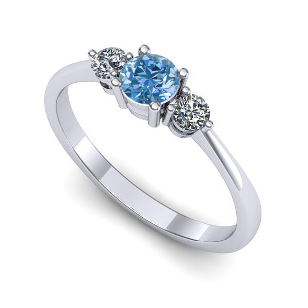 Inel de logodna din aur alb cu diamant de laborator albastru