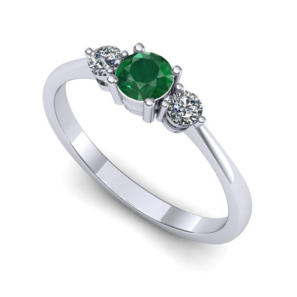 Inel logodna din aur alb cu smarald