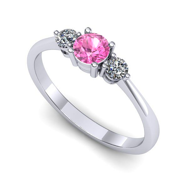 Inel logodna din aur alb cu safir roz