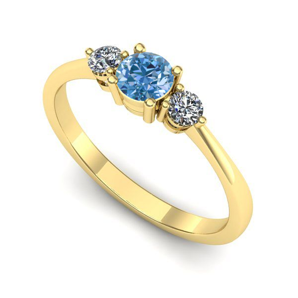 Inel de logodna din aur galben cu diamant de laborator albastru