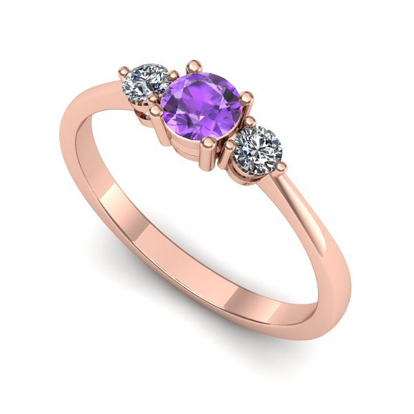 Inel de logodna din aur roz cu ametist