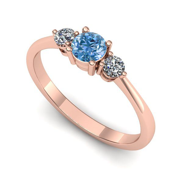 Inel logodna din aur roz cu diamant de laborator albastru