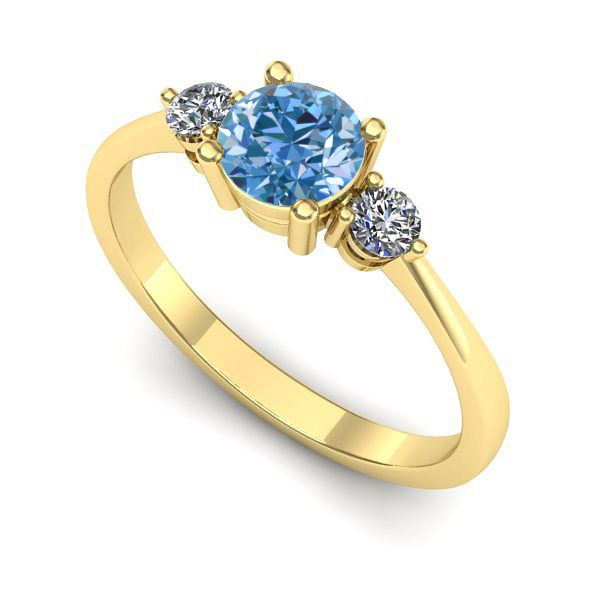 Inel din aur galben cu diamant de laborator albastru