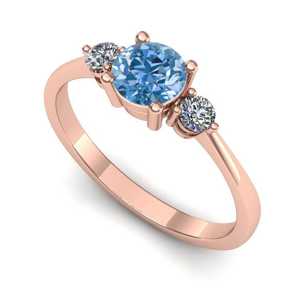 Inel logodna din aur roz cu diamant de laborator albastru