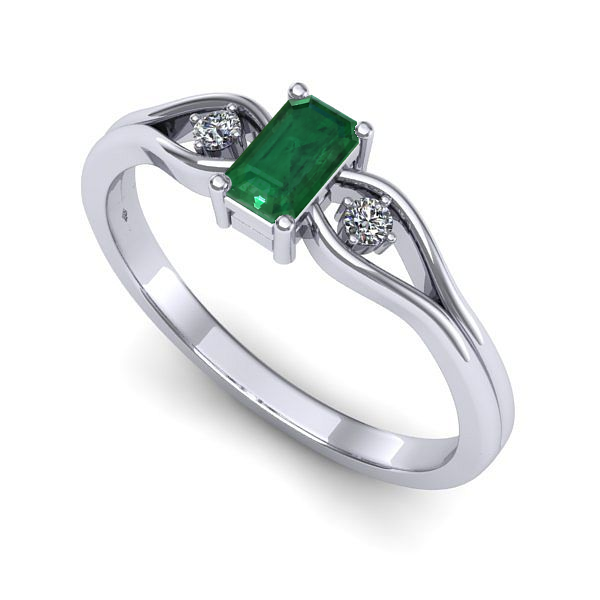 Inel de logodna din aur alb cu smarald