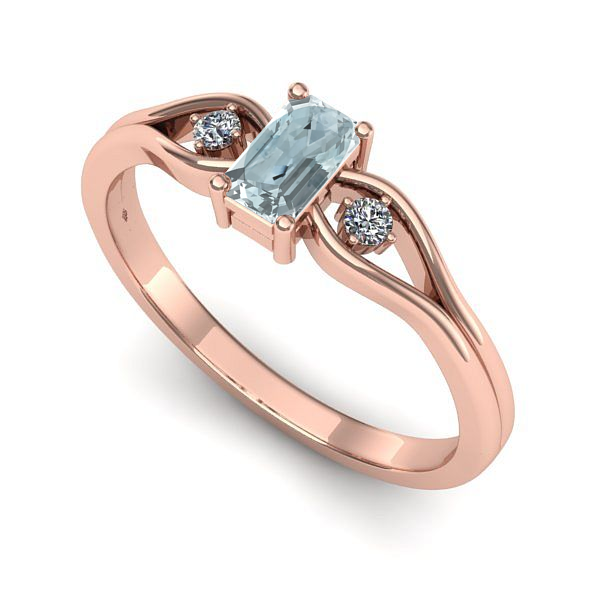Inel de logodna din aur roz cu aquamarin