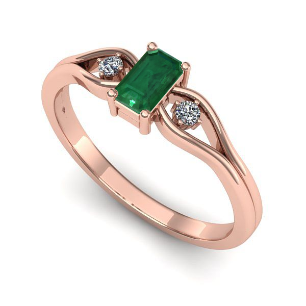 Inel din aur roz cu smarald