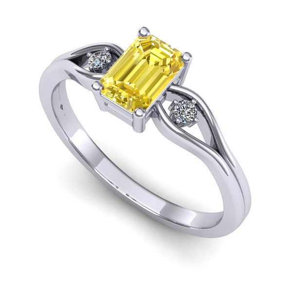 Inel logodna din aur alb cu safir galben