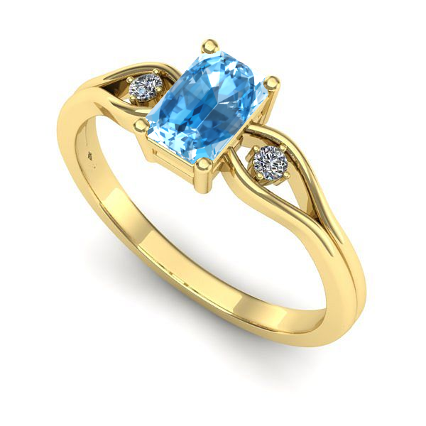Inel logodna din aur galben cu topaz blue