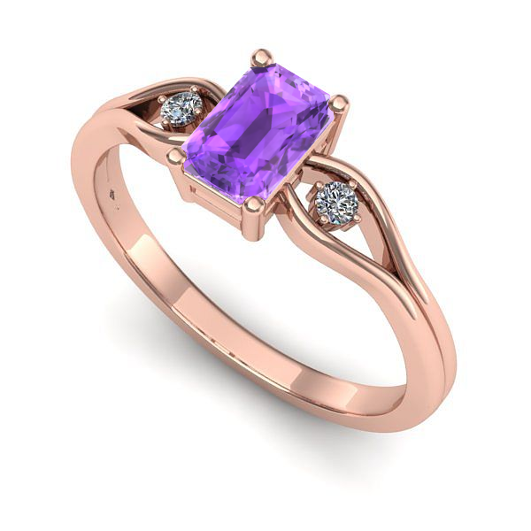 Inel logodna din aur roz cu ametist
