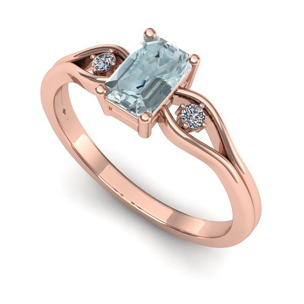 Inel din aur roz cu aquamarin