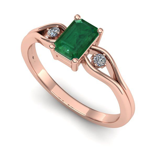 Inel de logodna din aur roz cu smarald