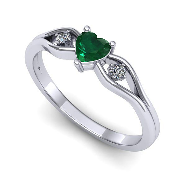 Inel logodna din aur alb cu smarald