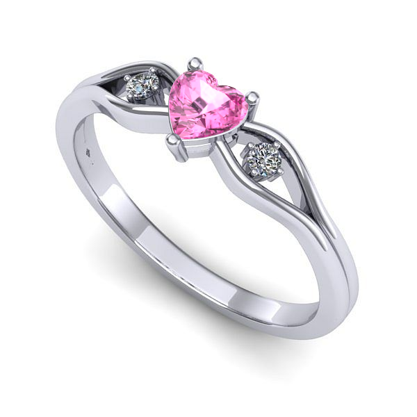 Inel logodna din aur alb cu safir roz