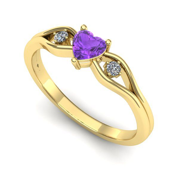 Inel logodna din aur galben cu ametist