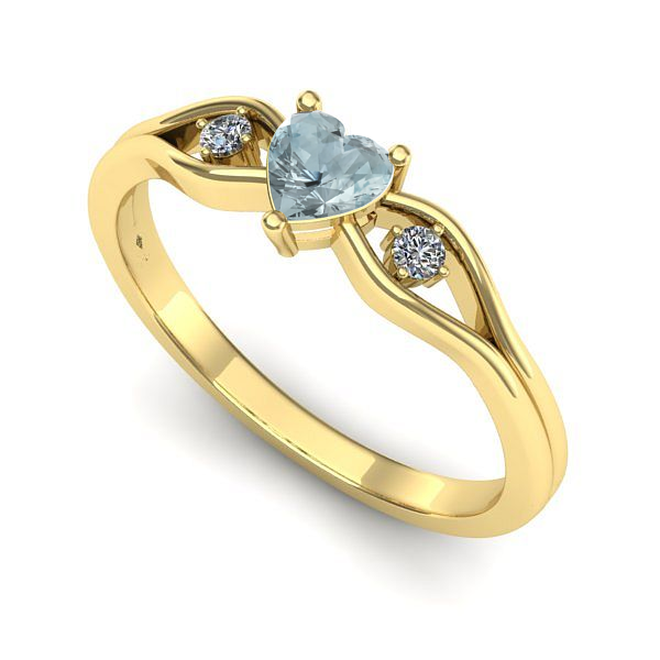 Inel logodna din aur galben cu aquamarin