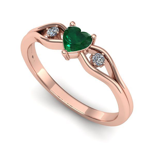 Inel de logodna din aur roz cu smarald