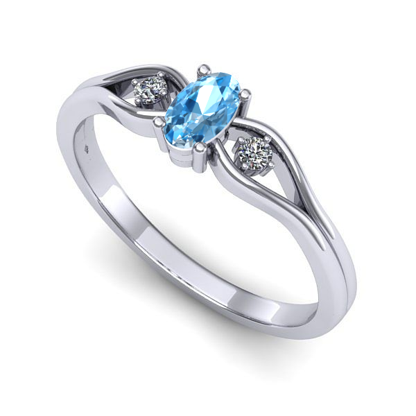Inel de logodna din aur alb cu topaz blue