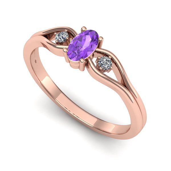 Inel de logodna din aur roz cu ametist