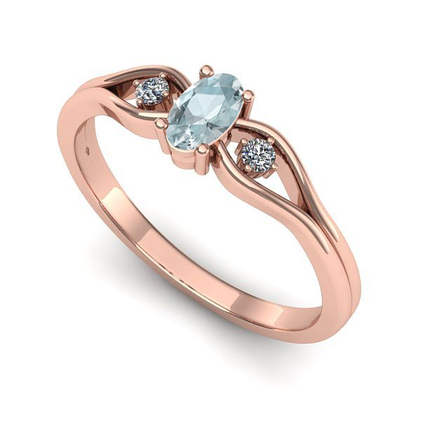 Inel din aur roz cu aquamarin