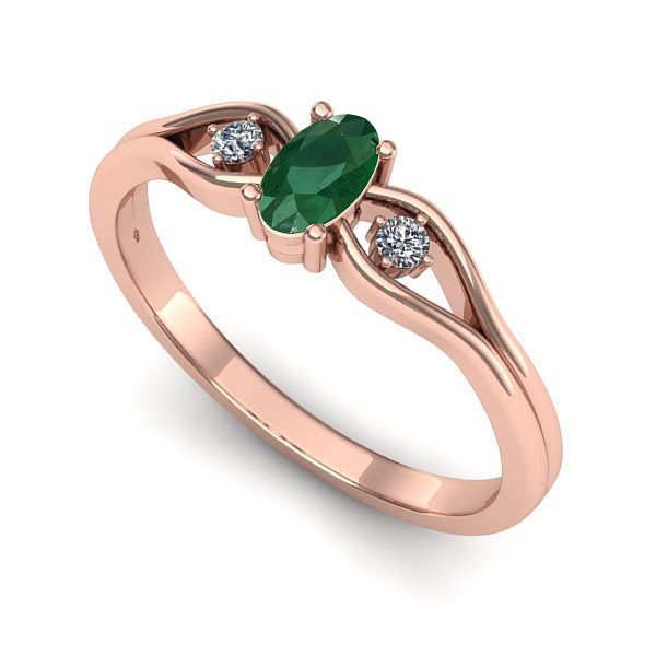 Inel logodna din aur roz cu smarald