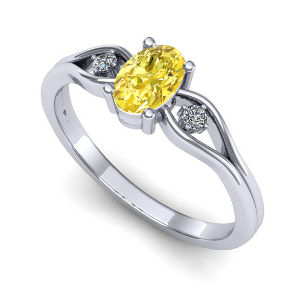 Inel logodna din aur alb cu safir galben