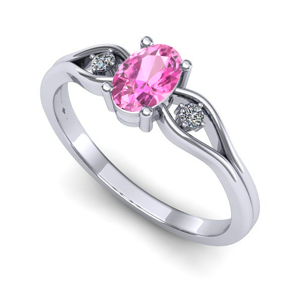 Inel de logodna din aur alb cu safir roz
