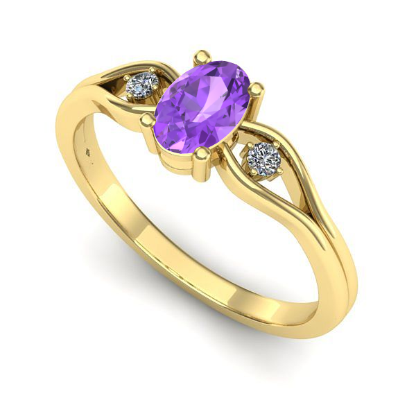Inel logodna din aur galben cu ametist
