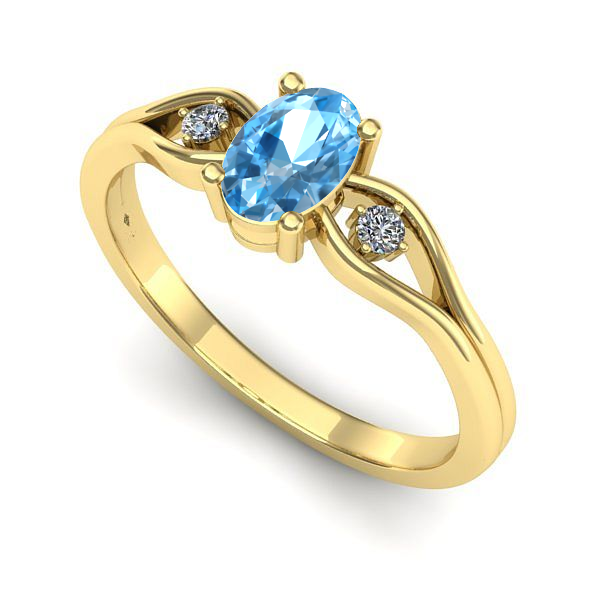 Inel logodna din aur galben cu topaz blue
