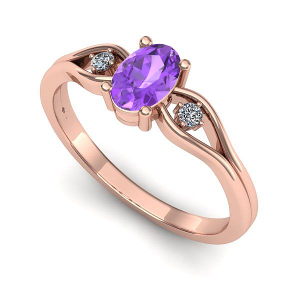 Inel de logodna din aur roz cu ametist