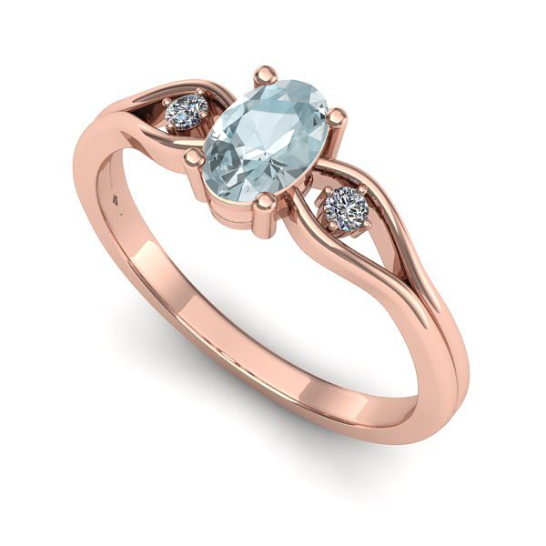 Inel de logodna din aur roz cu aquamarin