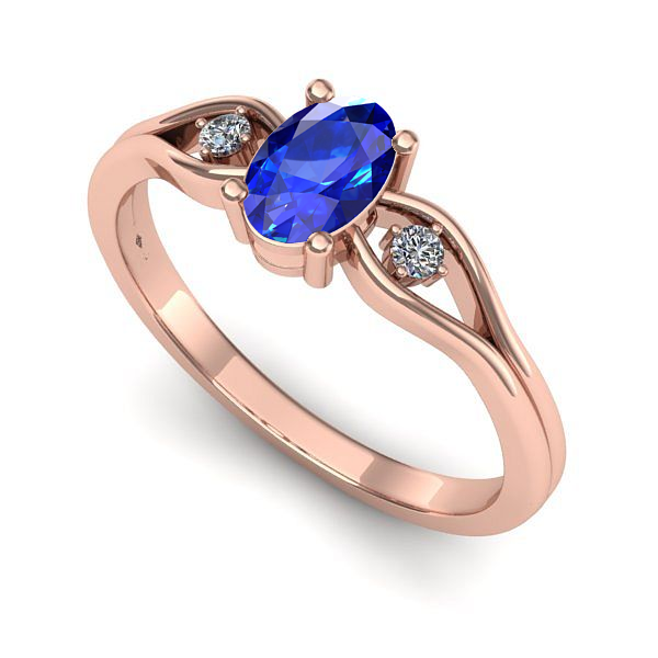 Inel logodna din aur roz cu safir