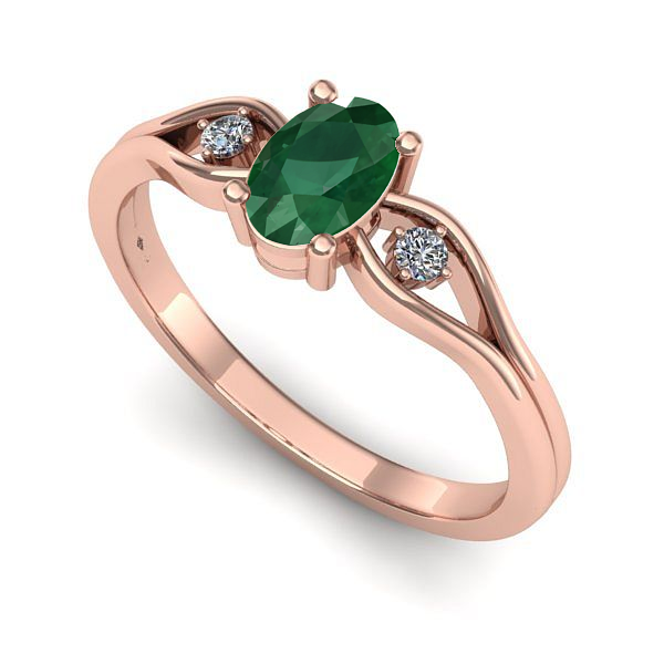 Inel logodna din aur roz cu smarald