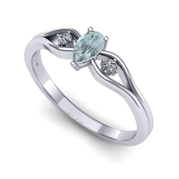 Inel logodna din aur alb cu aquamarin