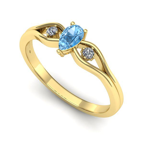 Inel logodna din aur galben cu topaz blue
