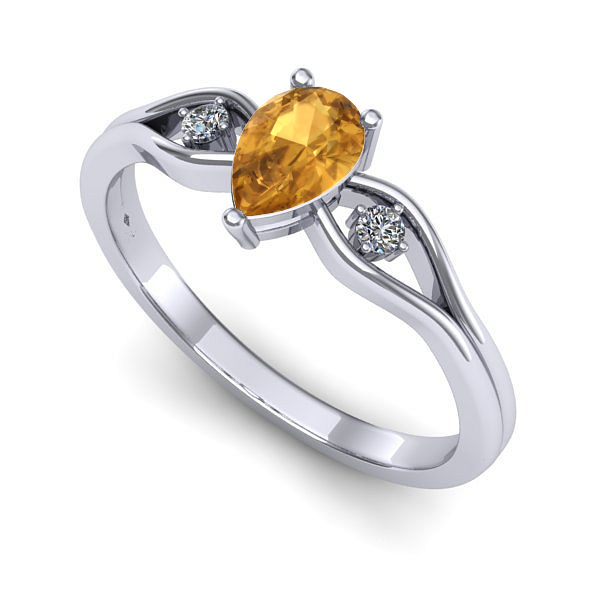 Inel logodna din aur alb cu citrin